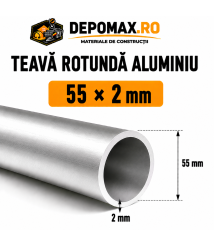 Teava rotunda aluminiu 55 x 2 mm, 6 metri (6060) Teava rotunda aluminiu 55 x 2 mm, 6 metri (6060)